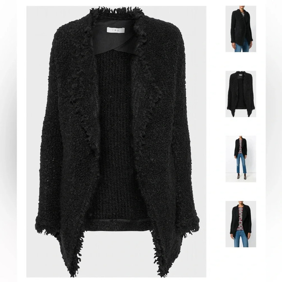 IRO $640 Campbell Frayed Boucle Knit Wool Cardigan SWEATER Jacket / 38 M Black - Picture 4 of 7